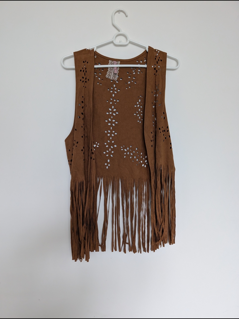 Mauve Brown Suede-Look Fringe Vest Tank